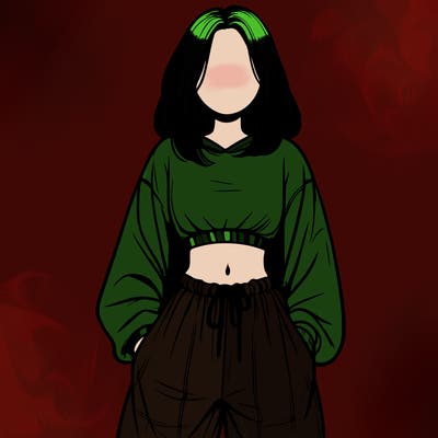 realistic girl faceless with baggy pants and a crop top