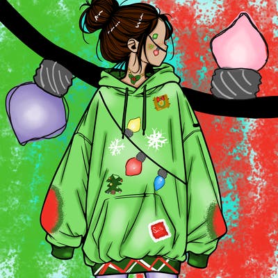 realistic girl with a oversized sweatshirt on and a bun