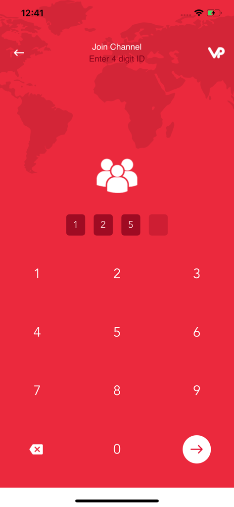 VoicePing - VoicePing app screen for joining a channel by entering a four digit ID