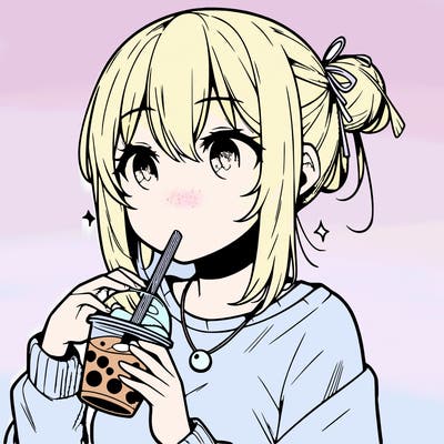 manga character drinking boba