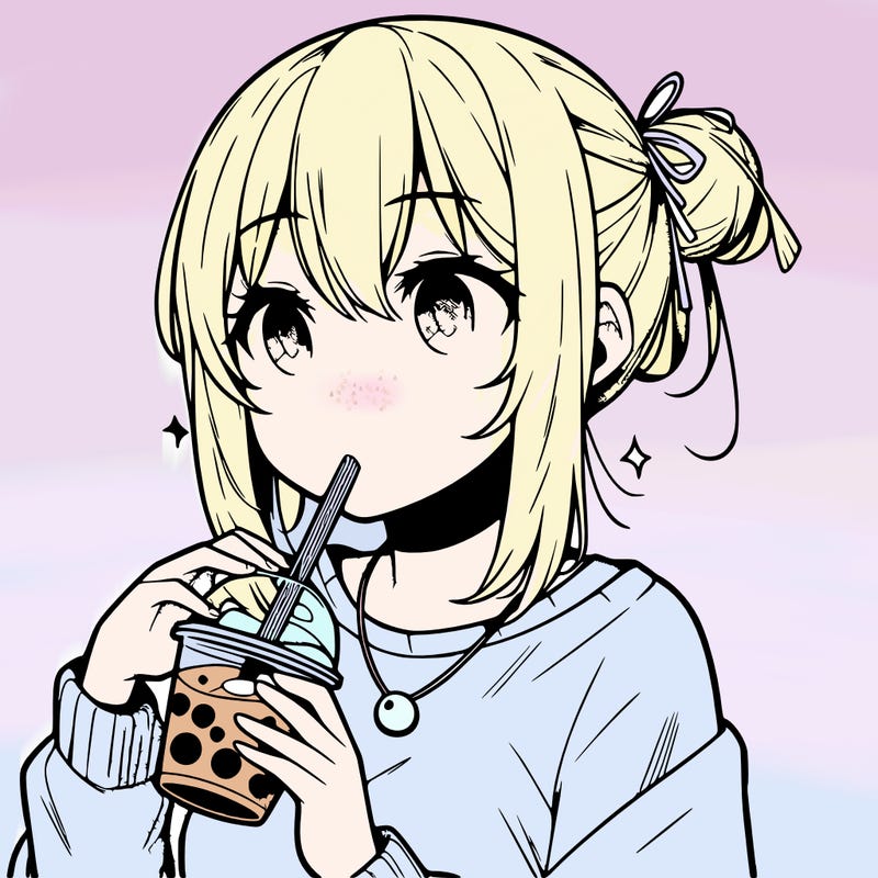 manga character drinking boba