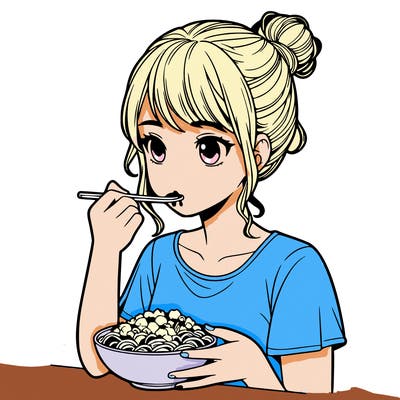 a realistic girl, eating food