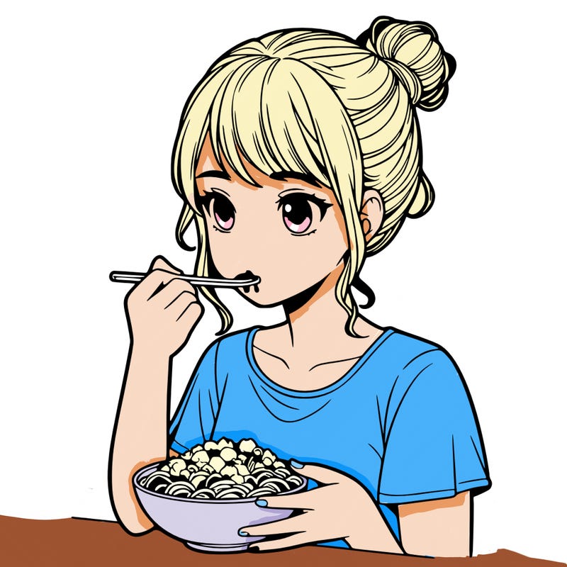 a realistic girl, eating food