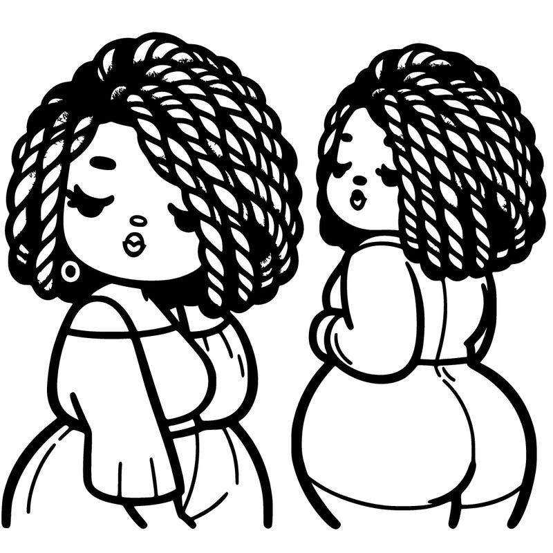 black woman with shoulder length twist chubby