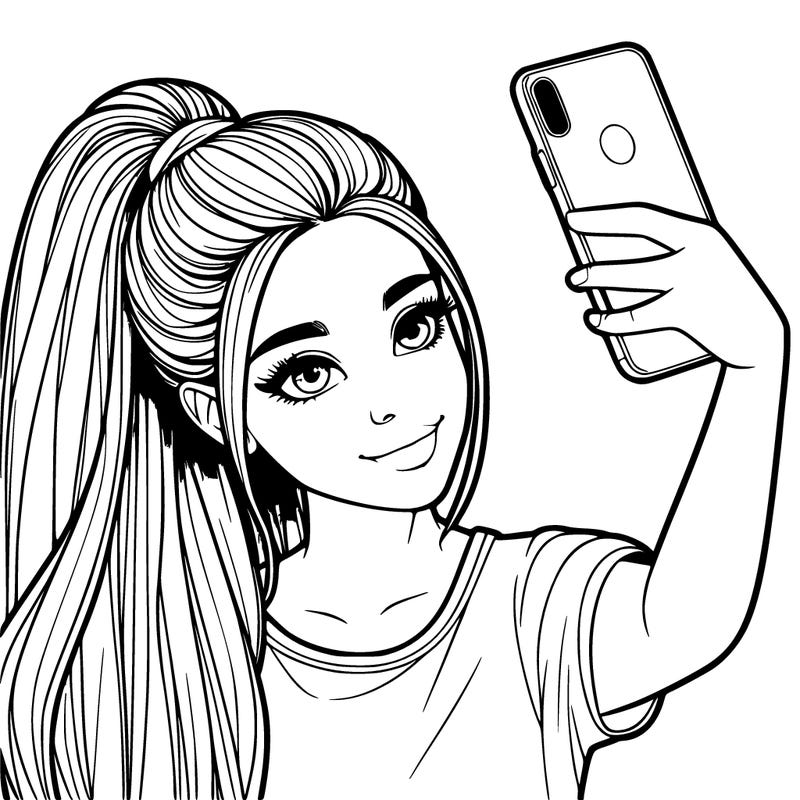 realistic girl taking a selfie with a ponytail