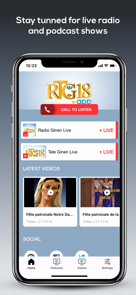Radio Tele Ginen - Radio Tele Ginen mobile app interface showing live Haitian radio and video streams