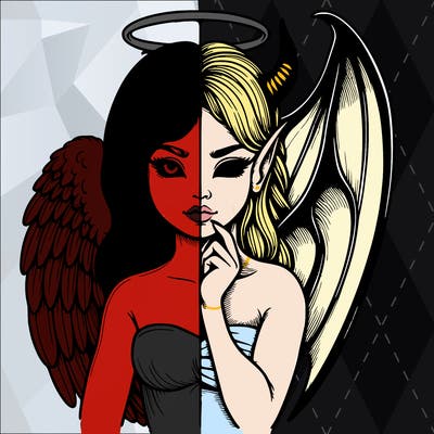 realistic angel half demon