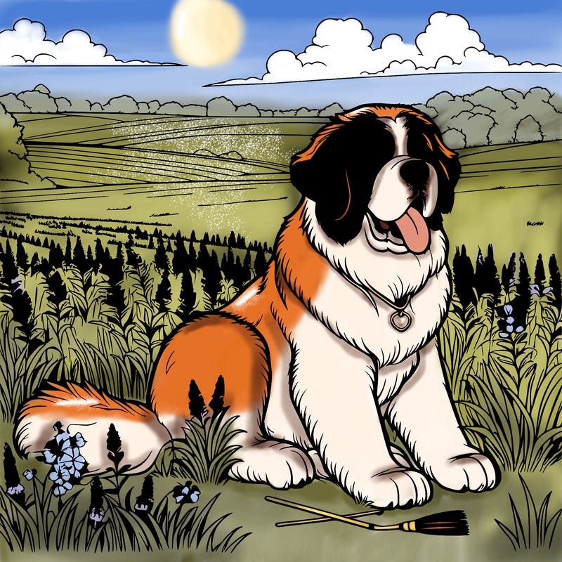 realistic saint bernard in a field realistic field