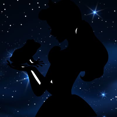 a shadow of a princess holding a frog realistic