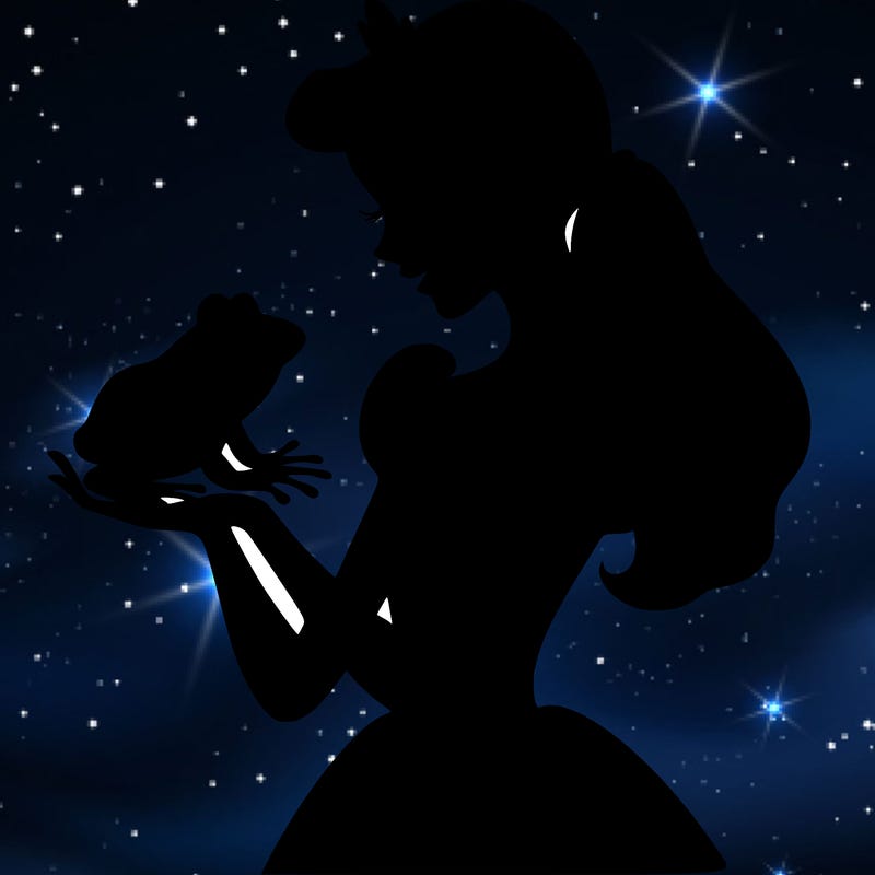 a shadow of a princess holding a frog realistic