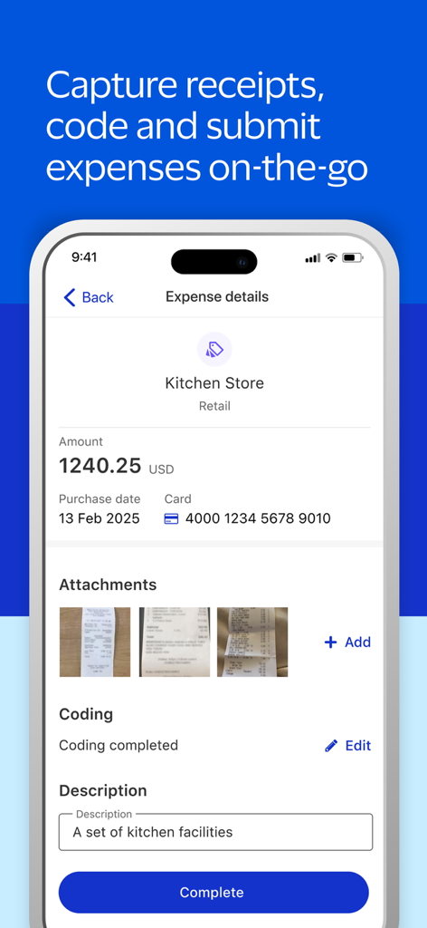 Spend Clarity Enterprise - Spend Clarity Enterprise mobile app interface showing expense details and receipt image attachments