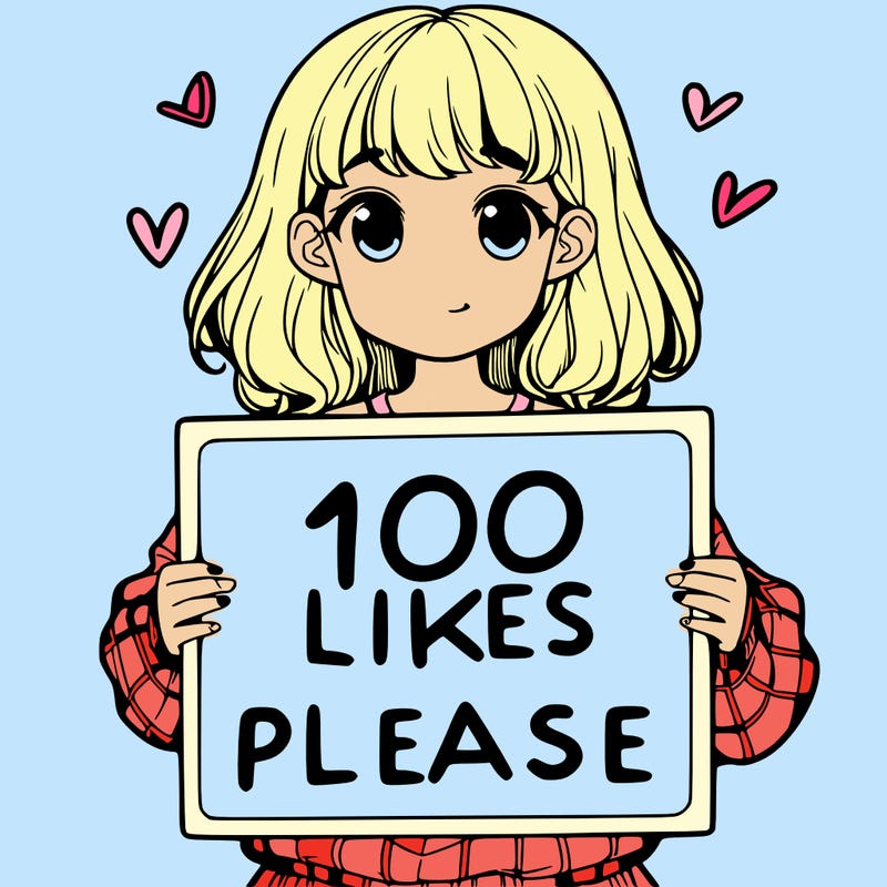 a girl holding a sign saying 100 likes please