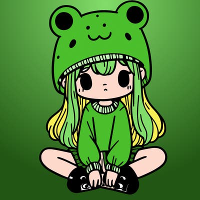 a girl wearing a frog hat and some frog socks