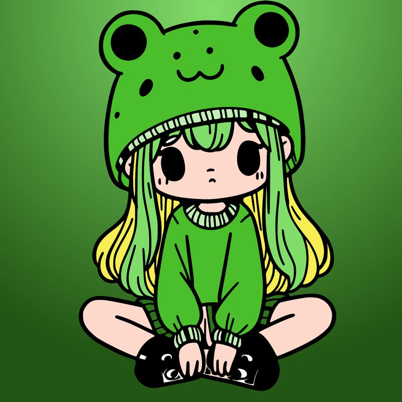 a girl wearing a frog hat and some frog socks