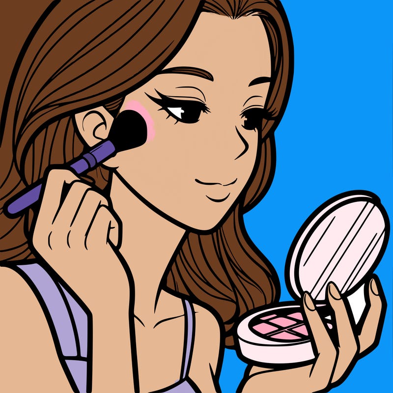 little girl putting on makeup