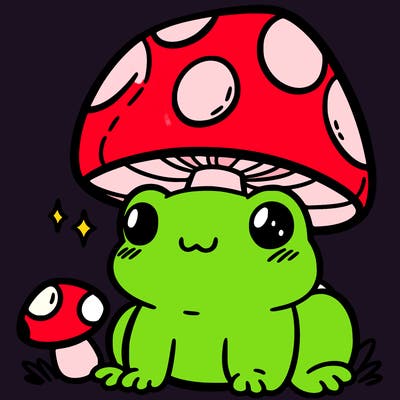 a cute frog with a mushroom hat