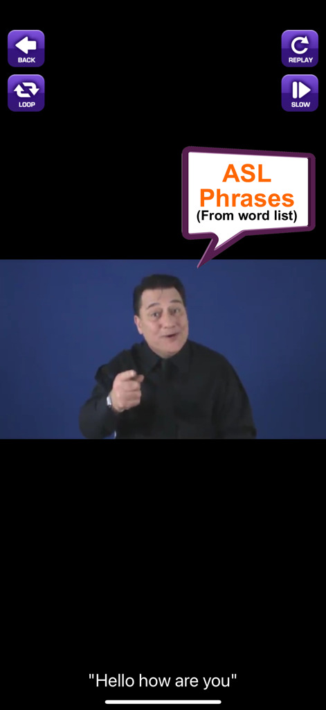 ASL Translator - A male interpreter in the ASL Translator app signing the phrase Hello how are you.