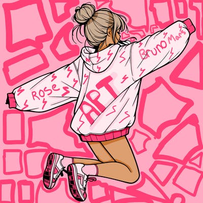 realistic girl jumping with a bun and oversized sweatshirt