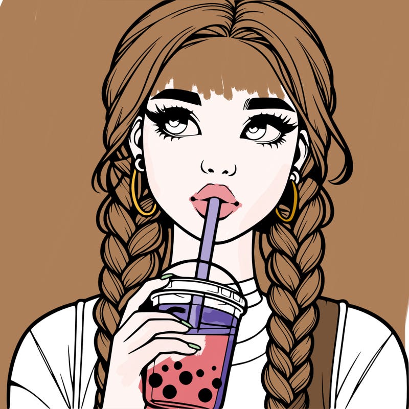 realistic girl with braided hair drinking boba