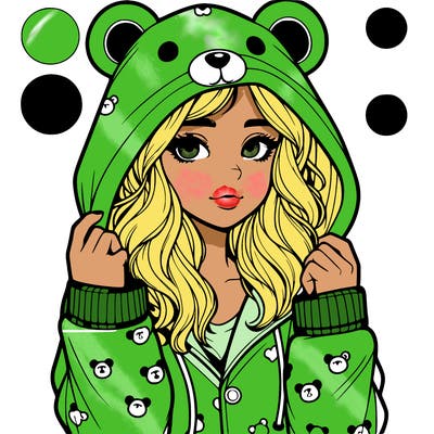 realistic girl in a animal pjs hoodie