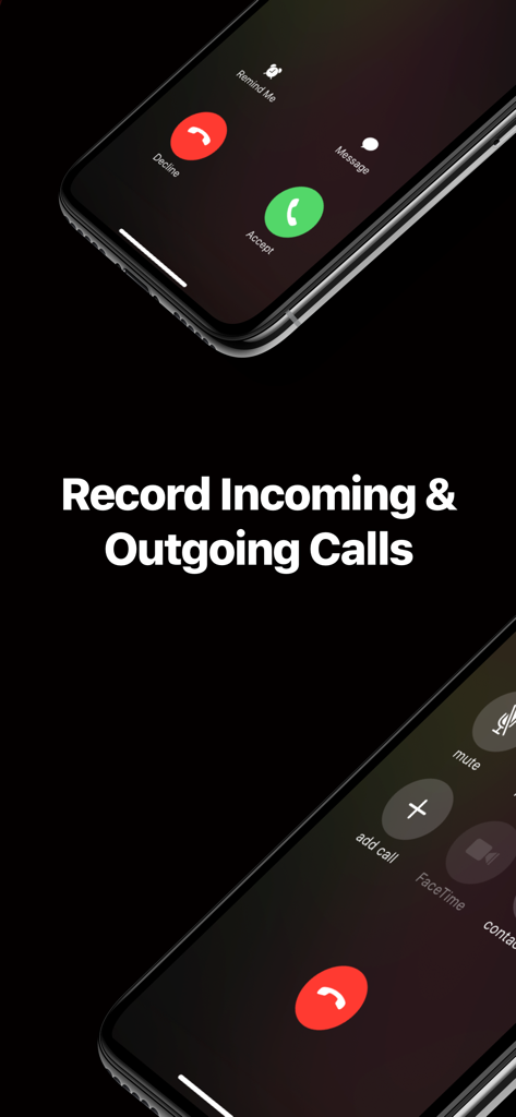 TapeACall Pro app interface demonstrating how to record incoming and outgoing calls on an iPhone