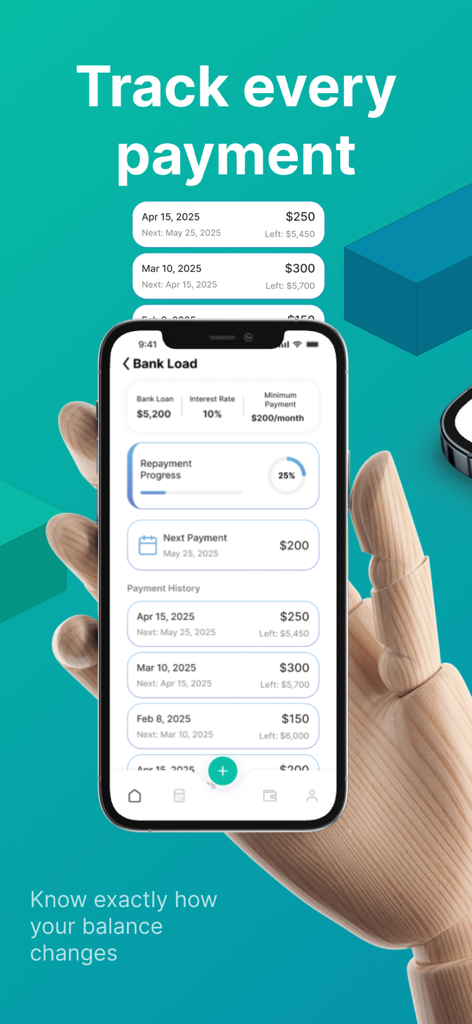 Cash Now + - Interfaz de la aplicación Cash Now Plus que muestra detalles de préstamos bancarios y historial de pagos