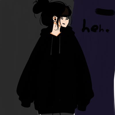 realistic girl with a oversized sweatshirt on and a bun