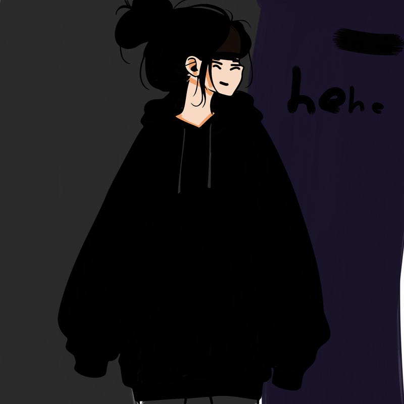realistic girl with a oversized sweatshirt on and a bun