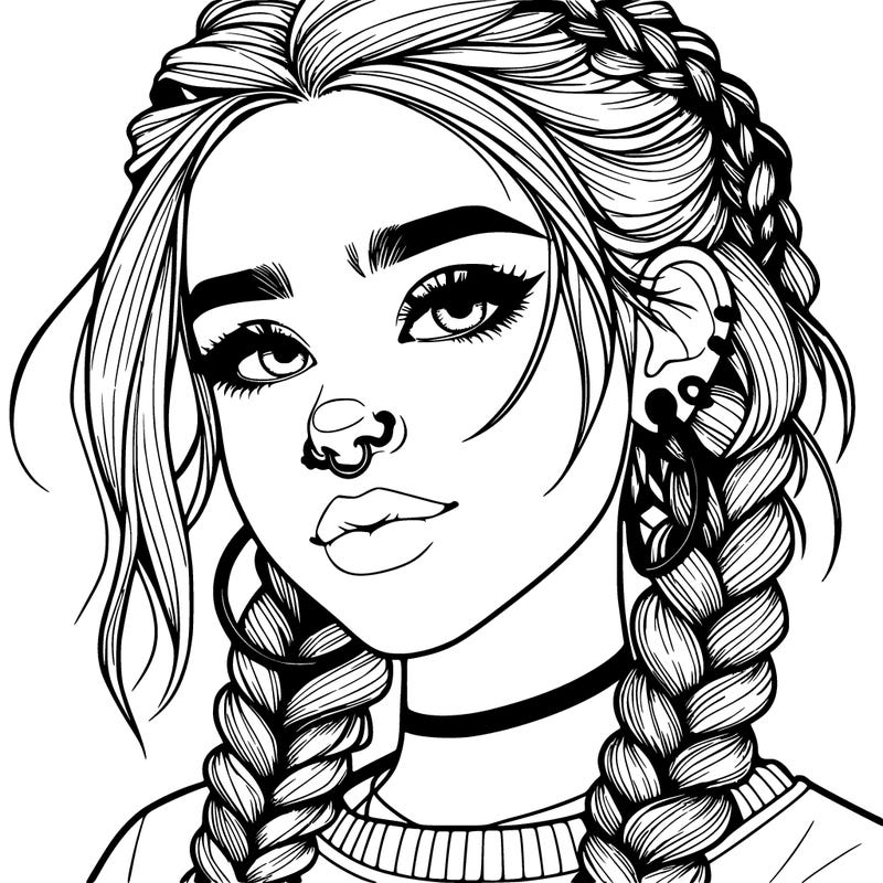 realistic girl with nose ring and braided hair