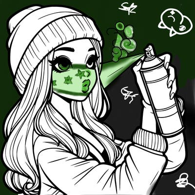 realistic girl spray painting