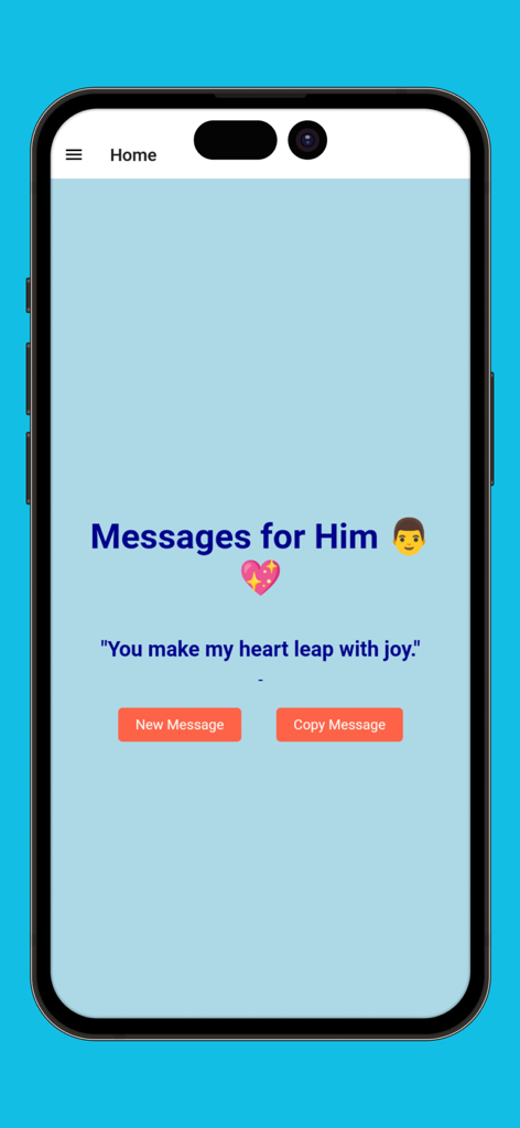 Love Text Messages and Sayings - Interfaz de la aplicación Mensajes de Amor para él mostrando una cita romántica para él