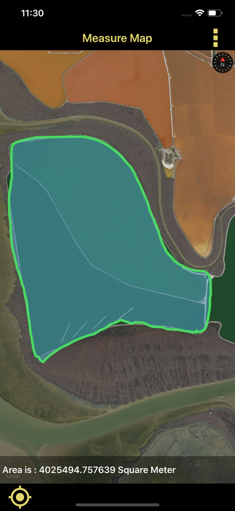 Distance & Area Measure On Map - Satellite map display measuring land area in square meters