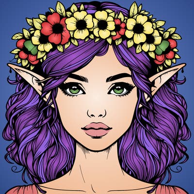 realistic female elf with flower crown