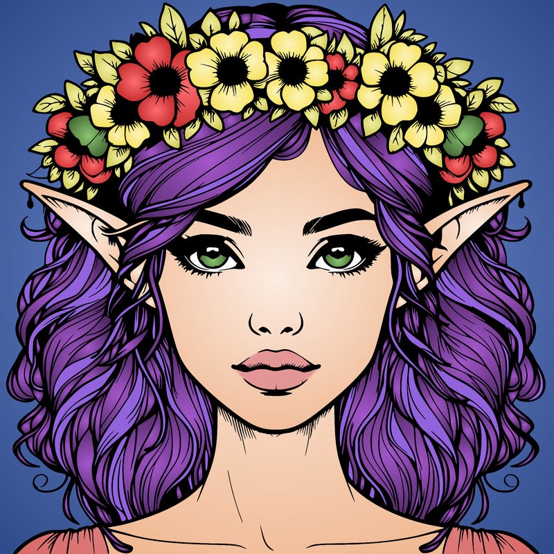 realistic female elf with flower crown