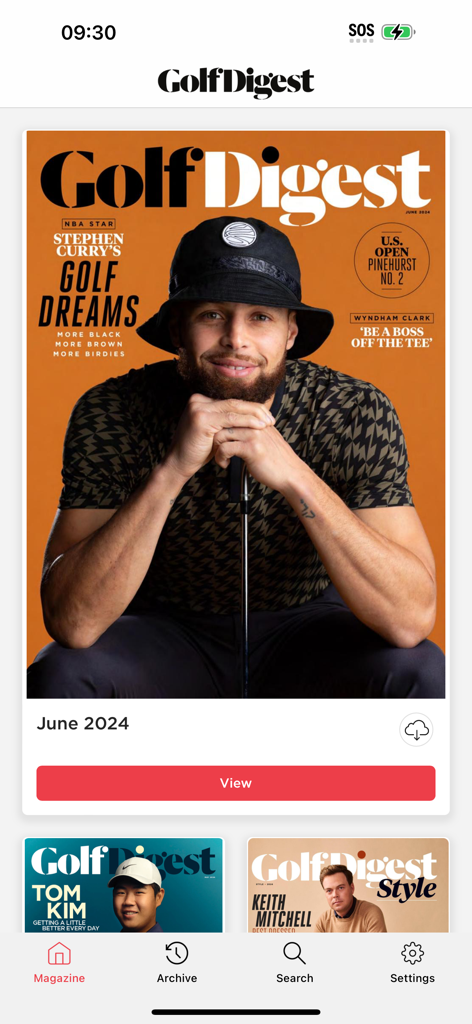 Golf Digest Magazine - Golf Digest Magazine app interface featuring Stephen Curry on the June 2024 issue cover.