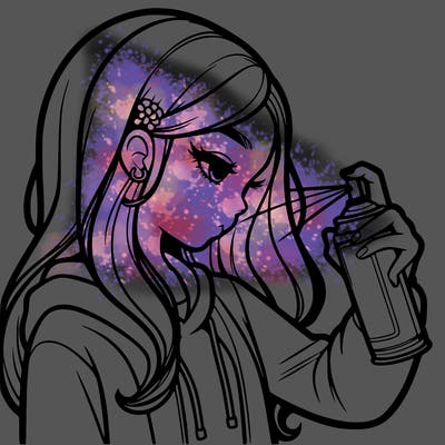 a realistic girl spray painting