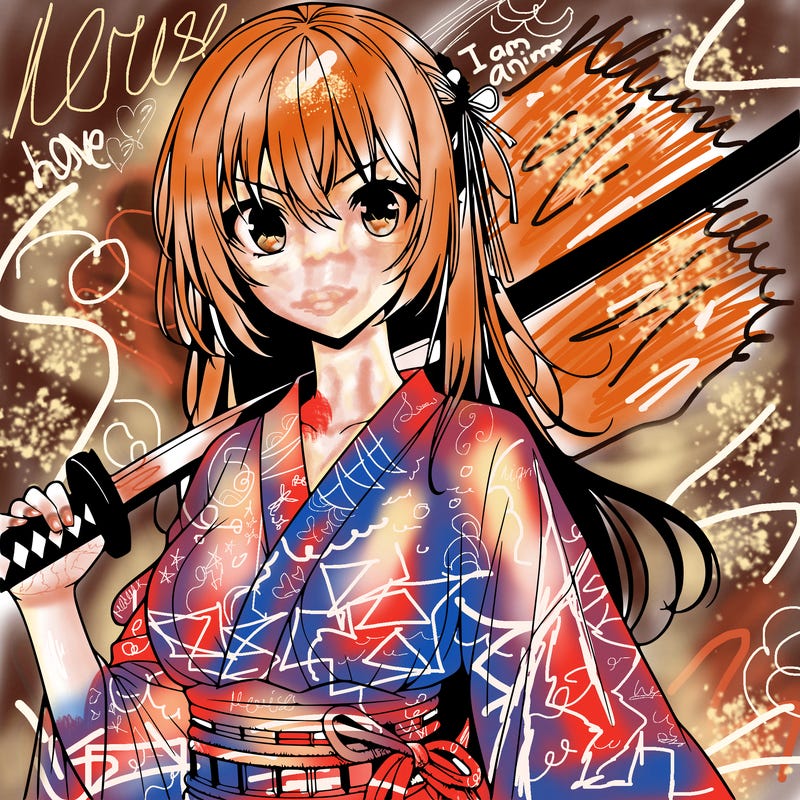 realistic anime girl with a katana
