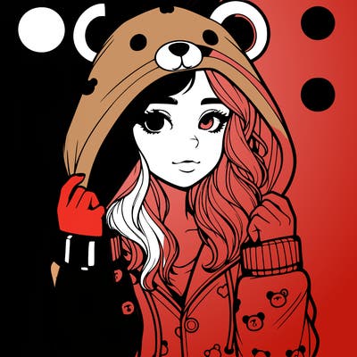 realistic girl in a animal pjs hoodie