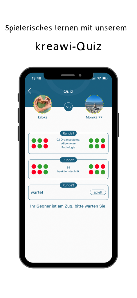 ikreawi 2.0 - Multiplayer medical exam study quiz interface showing rounds and player progress