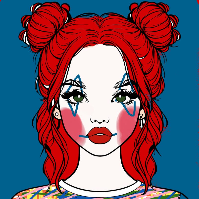 realistic girl with two buns in hair and lips