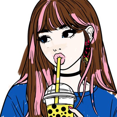 aesthetic realistic girl drinking boba