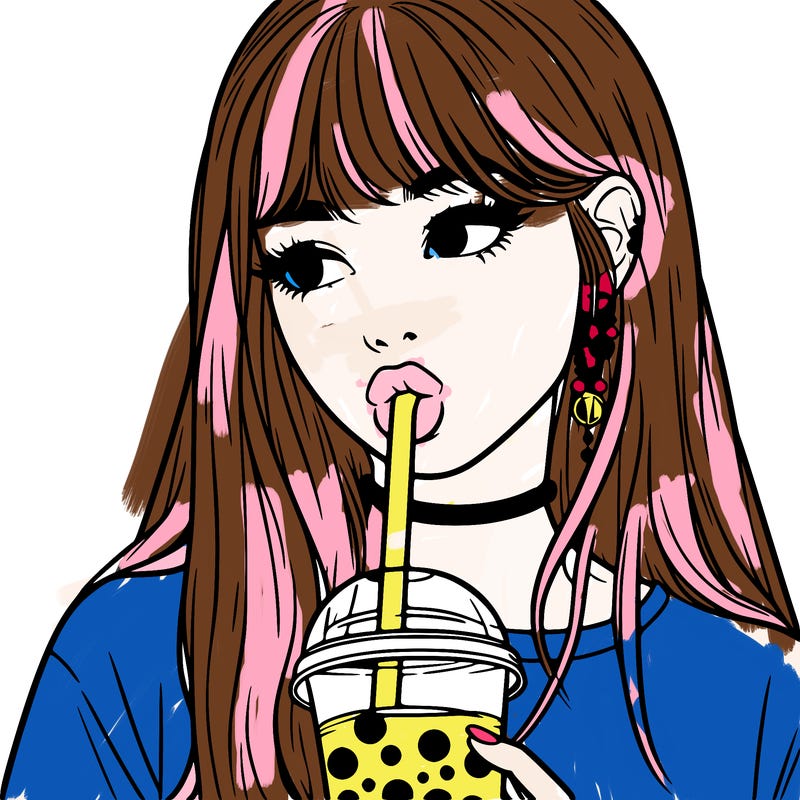 aesthetic realistic girl drinking boba