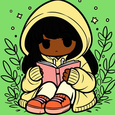 girl in oversized hoodie reading a book