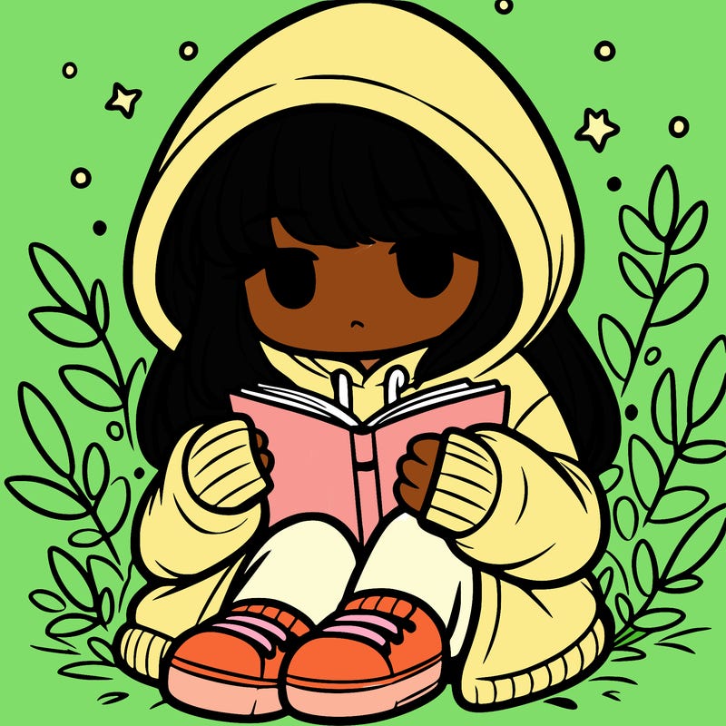girl in oversized hoodie reading a book