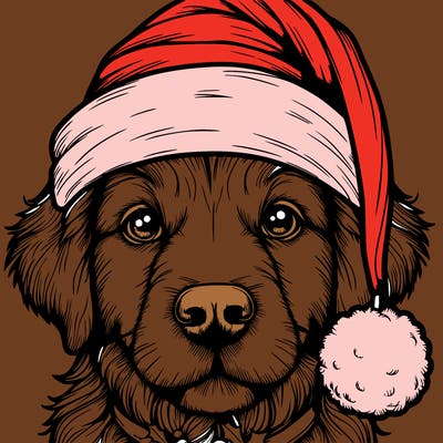 realistic dog with a christmas hat