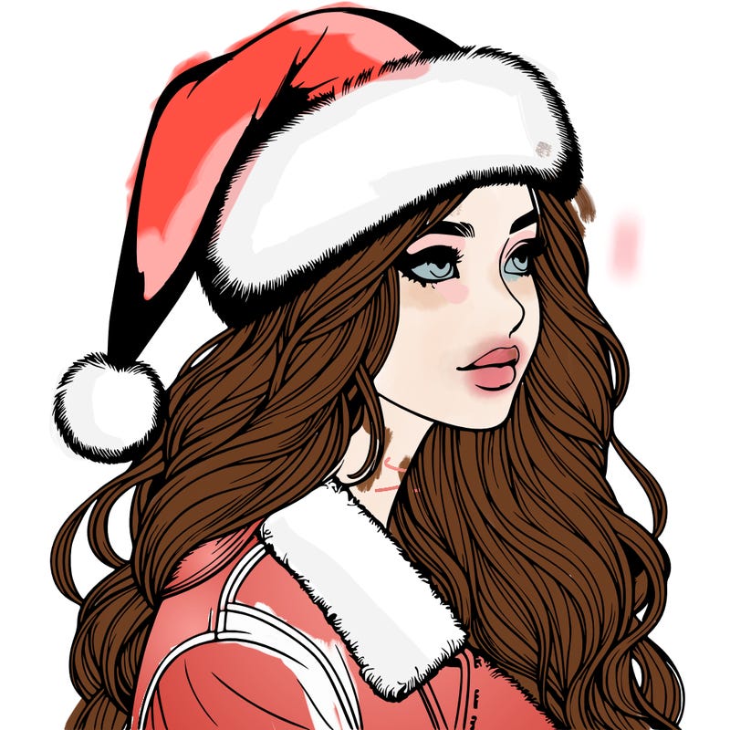 realistic girl in santa hat