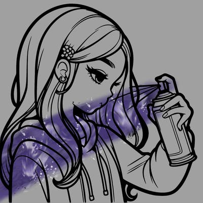 a realistic girl spray painting