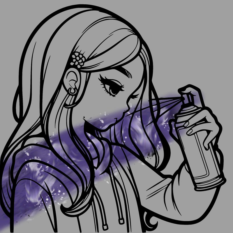 a realistic girl spray painting