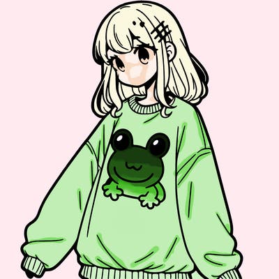 girl wearing frogging sweatshirt