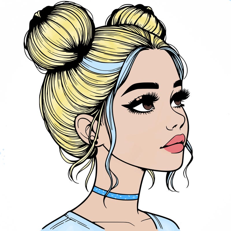 realistic girl with buns on the top of her head